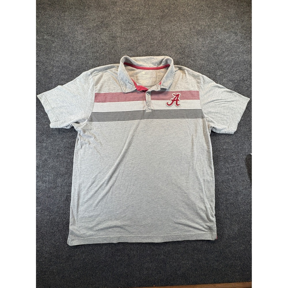 Colosseum Alabama Crimson Tide Mens XL Gray Striped Polo Shirt Embroidered Logo